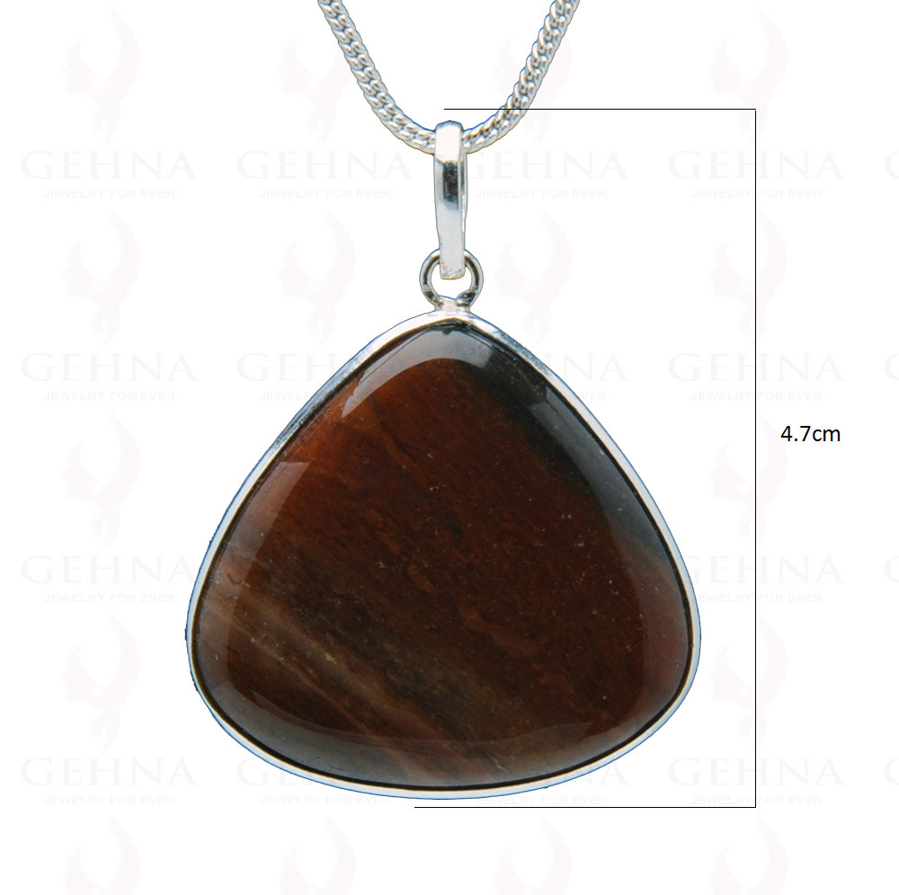 Iron Tiger’S Eye Gemstone Studded Pendant In.925 Silver Overlay GP3982