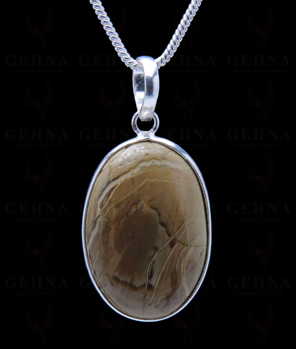 Green Creek Jasper Gemstone Studded Pendant In.925 Silver Overlay GP3983