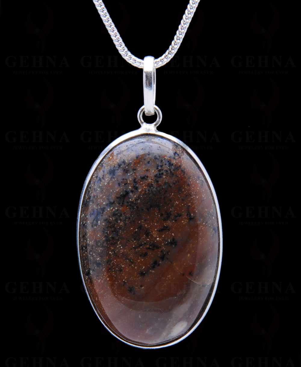 Iron Tiger’S Eye Gemstone Studded Pendant In.925 Silver Overlay GP3986