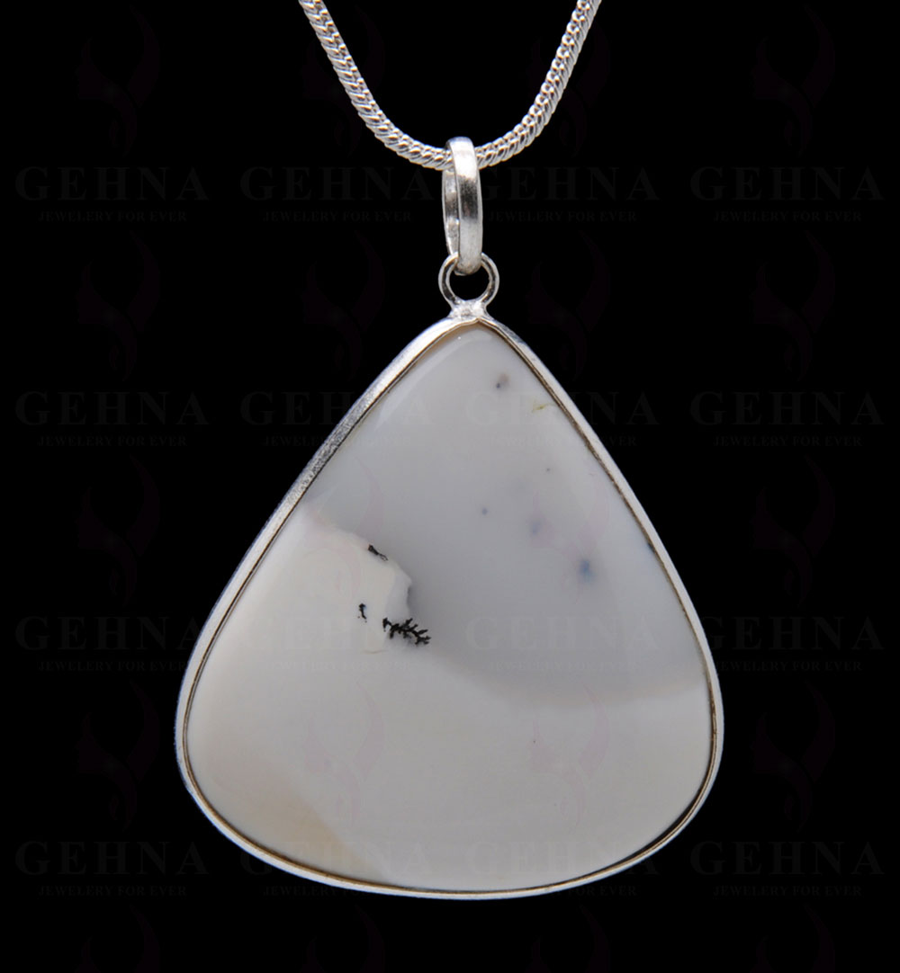 Dendritic Agate Gemstone Studded Pendant In.925 Silver Overlay GP3989