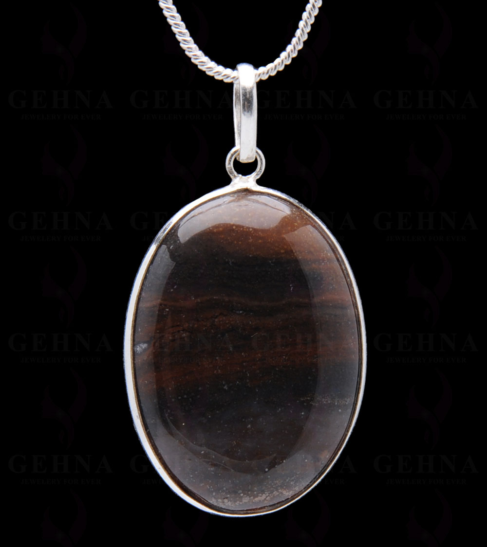 Iron Tiger’S Eye Gemstone Studded Pendant In.925 Silver Overlay GP3992