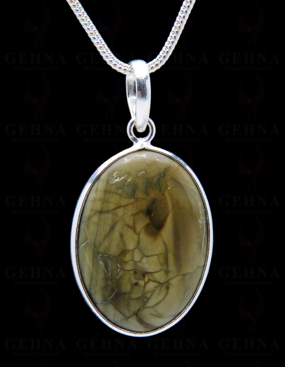 Green Creek Jasper Gemstone Studded Pendant In.925 Silver Overlay GP3993