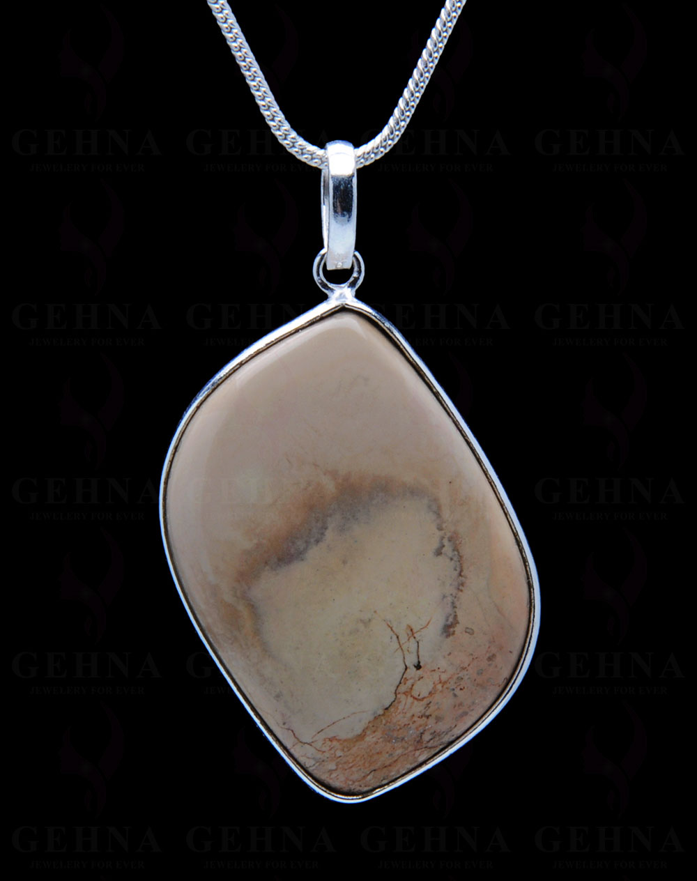 Creek Jasper Gemstone Studded Pendant In.925 Silver Overlay GP3994