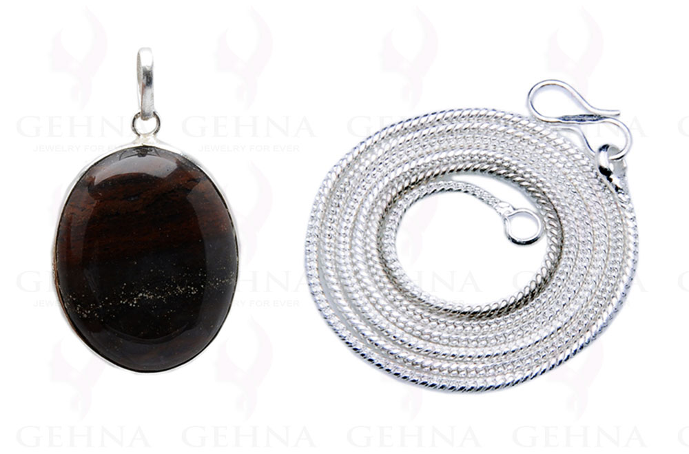 Iron Tiger’S Eye Gemstone Studded Pendant In.925 Silver Overlay GP4008