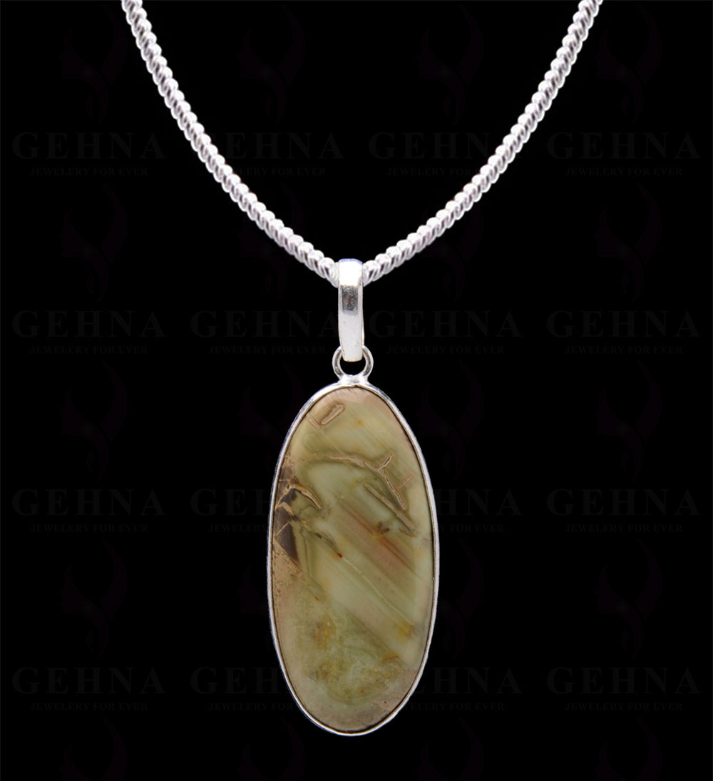 Green Creek Jasper Gemstone Studded Pendant In.925 Silver Overlay GP4010
