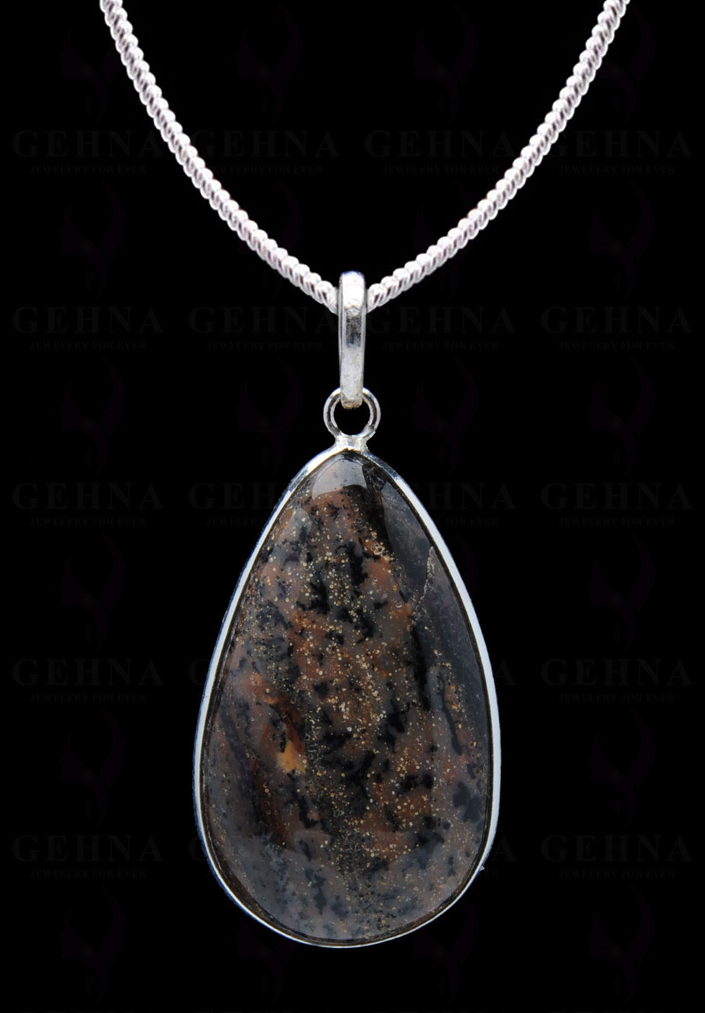 Iron Tiger’S Eye Gemstone Studded Pendant In.925 Silver Overlay GP4013