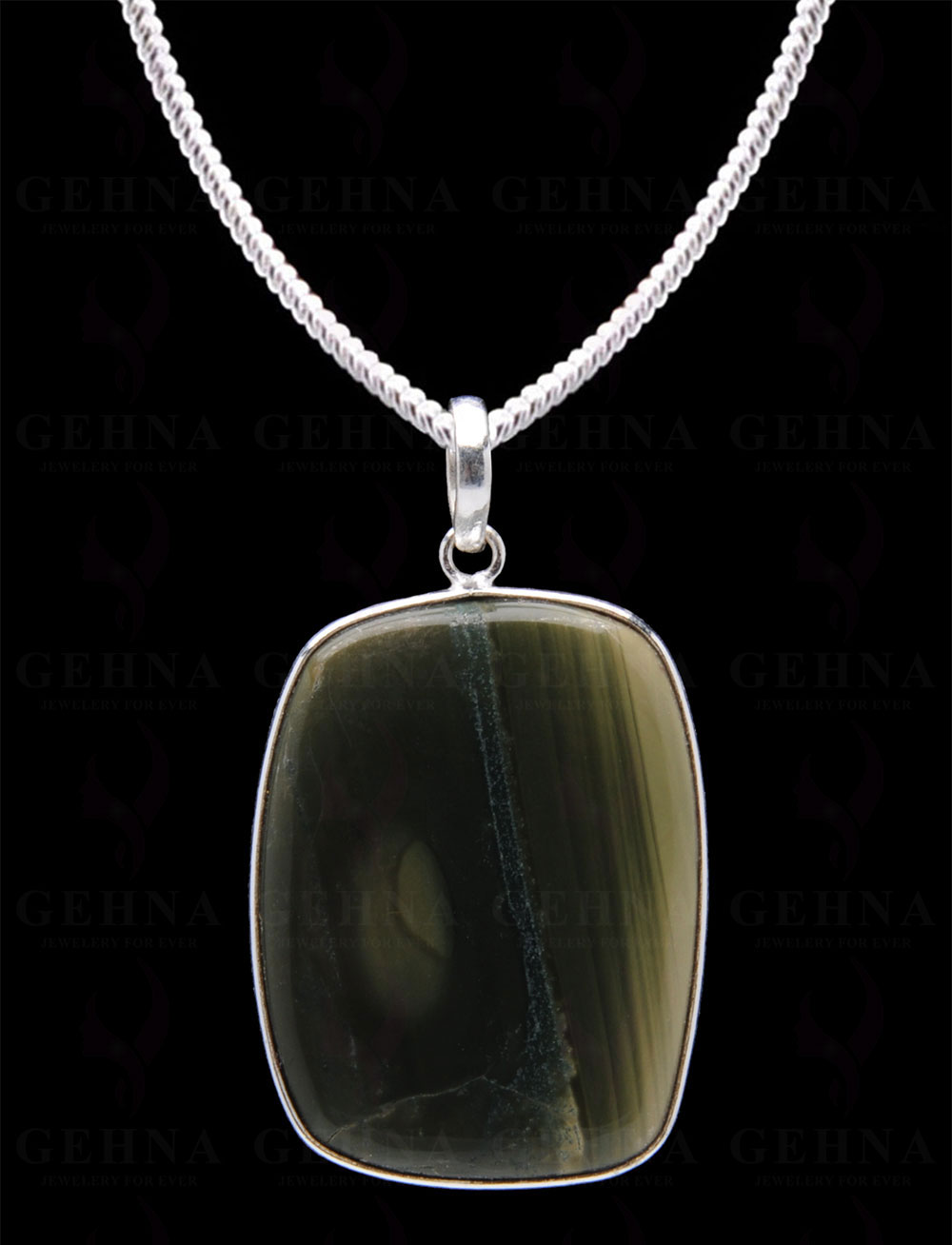 Green Creek Jasper Gemstone Studded Pendant In.925 Silver Overlay GP4014