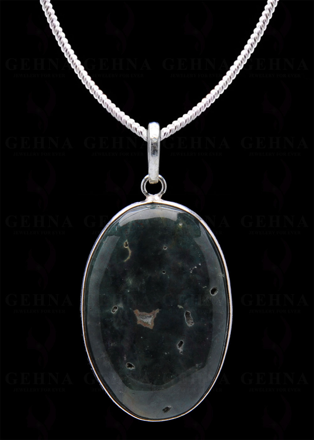 Heliotrope Gemstone Studded Pendant In.925 Silver Overlay GP4017
