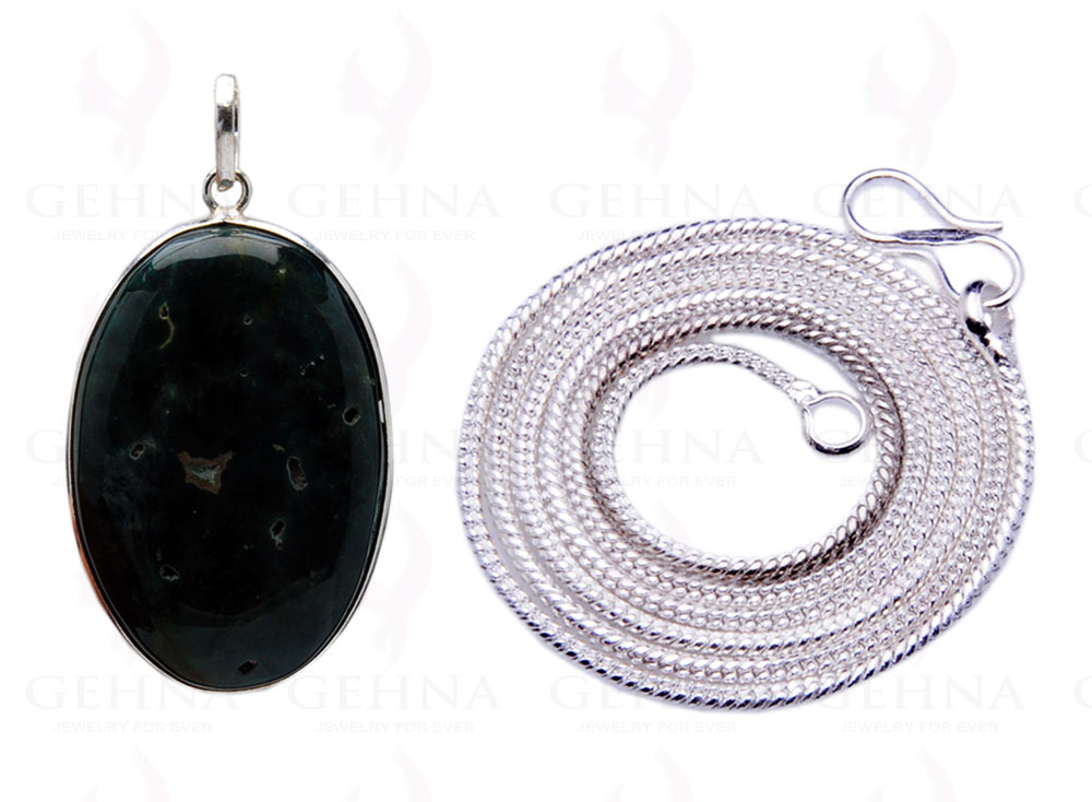Heliotrope Gemstone Studded Pendant In.925 Silver Overlay GP4017