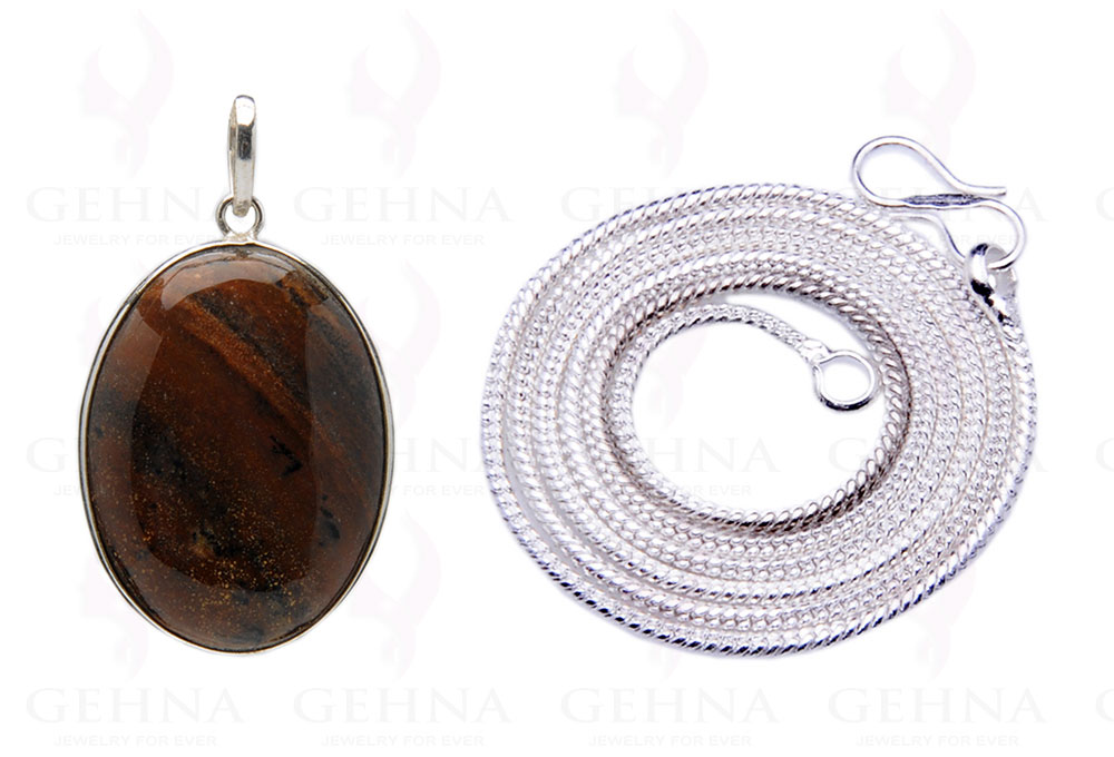 Iron Tiger’S Eye Gemstone Studded Pendant In.925 Silver Overlay GP4022