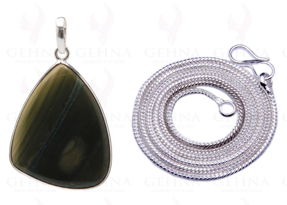 Creek Jasper Gemstone Studded Pendant In.925 Silver Overlay GP4024