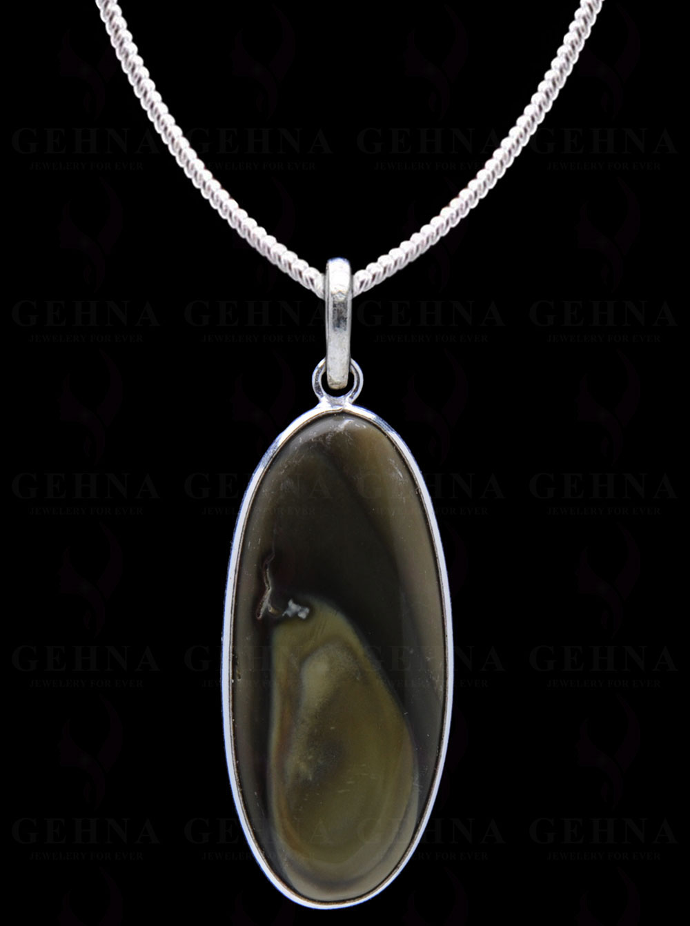 Green Creek Jasper Gemstone Studded Pendant In.925 Silver Overlay GP4032