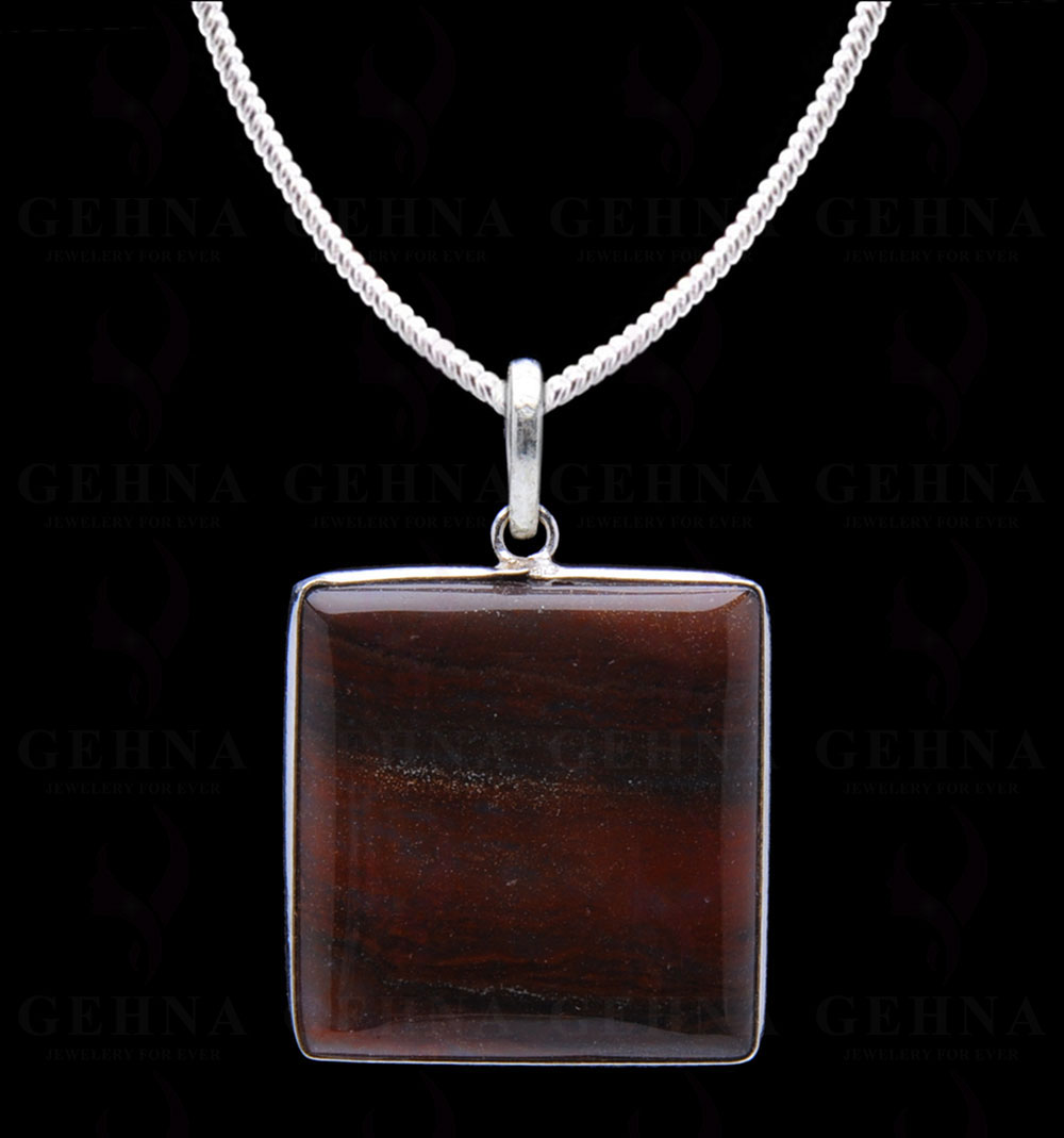 Iron Tiger’S Eye Gemstone Studded Pendant In.925 Silver Overlay GP4035