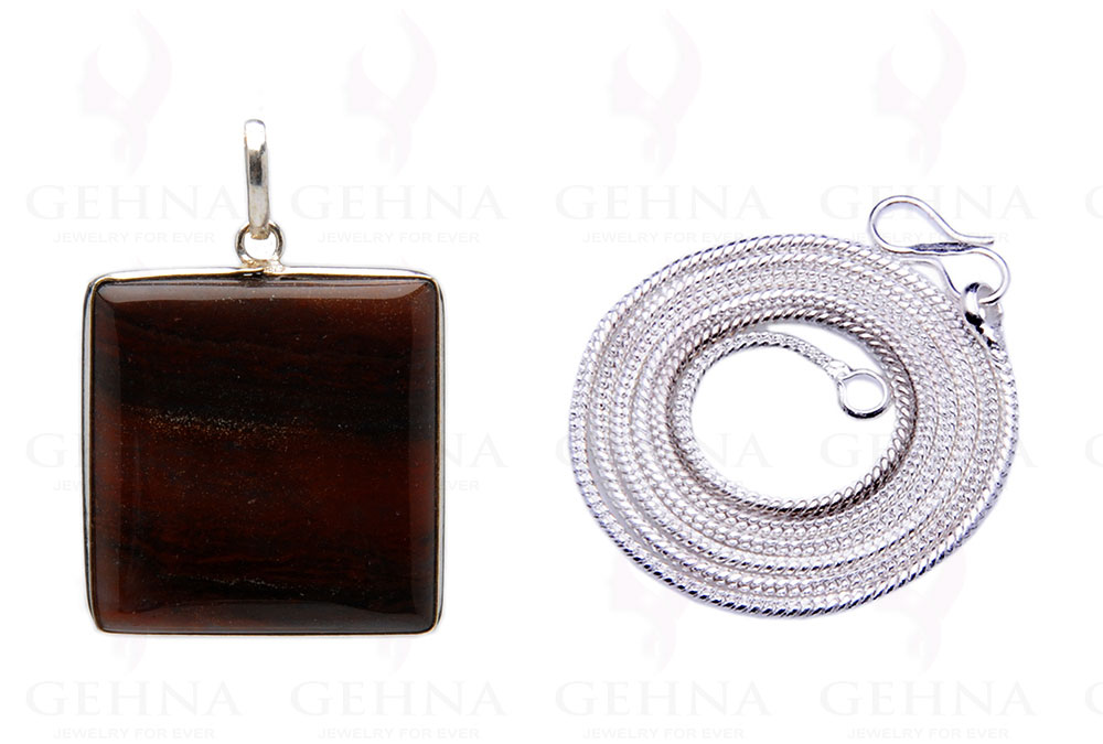 Iron Tiger’S Eye Gemstone Studded Pendant In.925 Silver Overlay GP4035