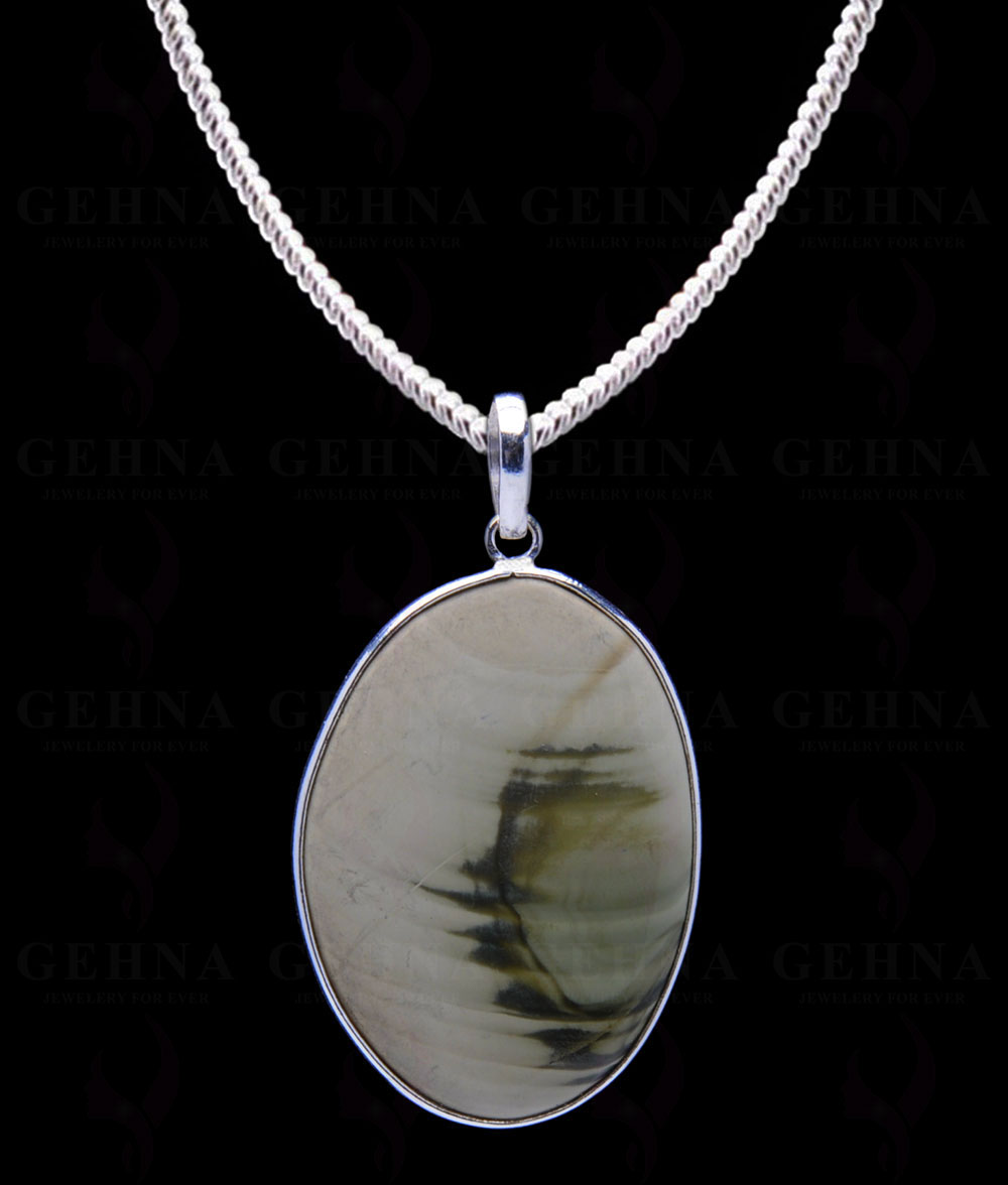 Desert Sage Jasper Gemstone Studded Pendant In.925 Silver Overlay GP4037