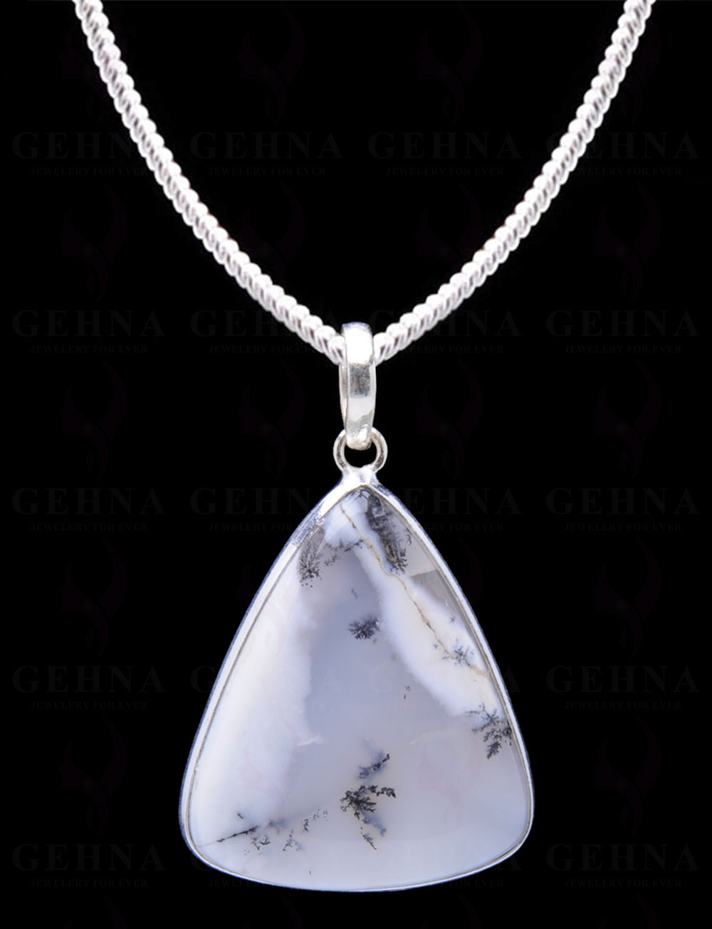 Dendritic Agate Gemstone Studded Pendant In.925 Silver Overlay GP4038
