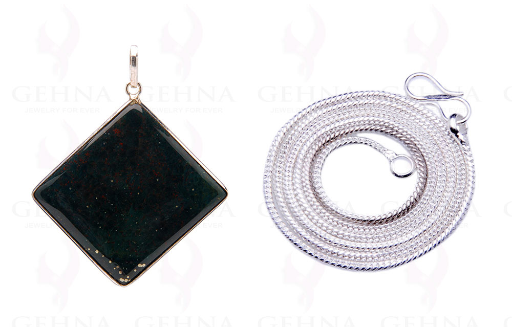 Heliotrope Gemstone Studded Pendant In.925 Silver Overlay GP4040