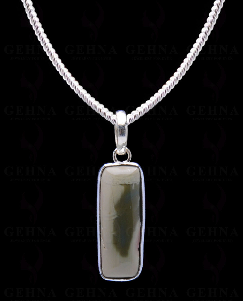 Green Creek Jasper Gemstone Studded Pendant In.925 Silver Overlay GP4043