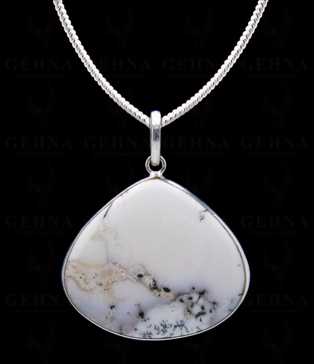 Dendritic Agate Gemstone Studded Pendant In.925 Silver Overlay GP4046