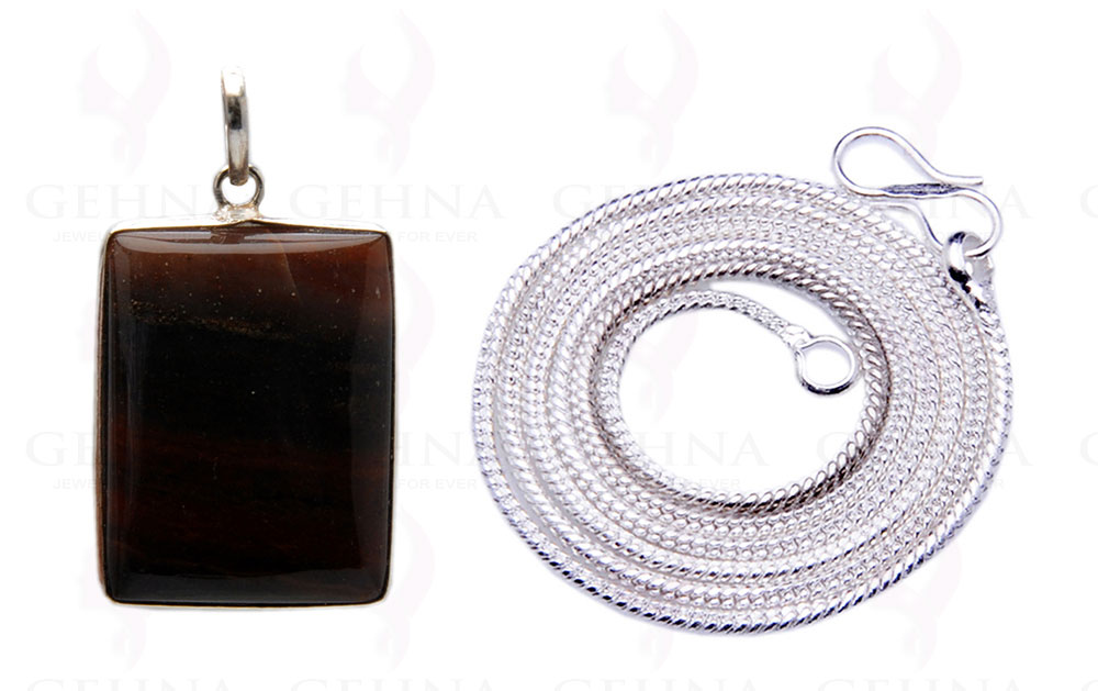 Iron Tiger’S Eye Gemstone Studded Pendant In.925 Silver Overlay GP4047