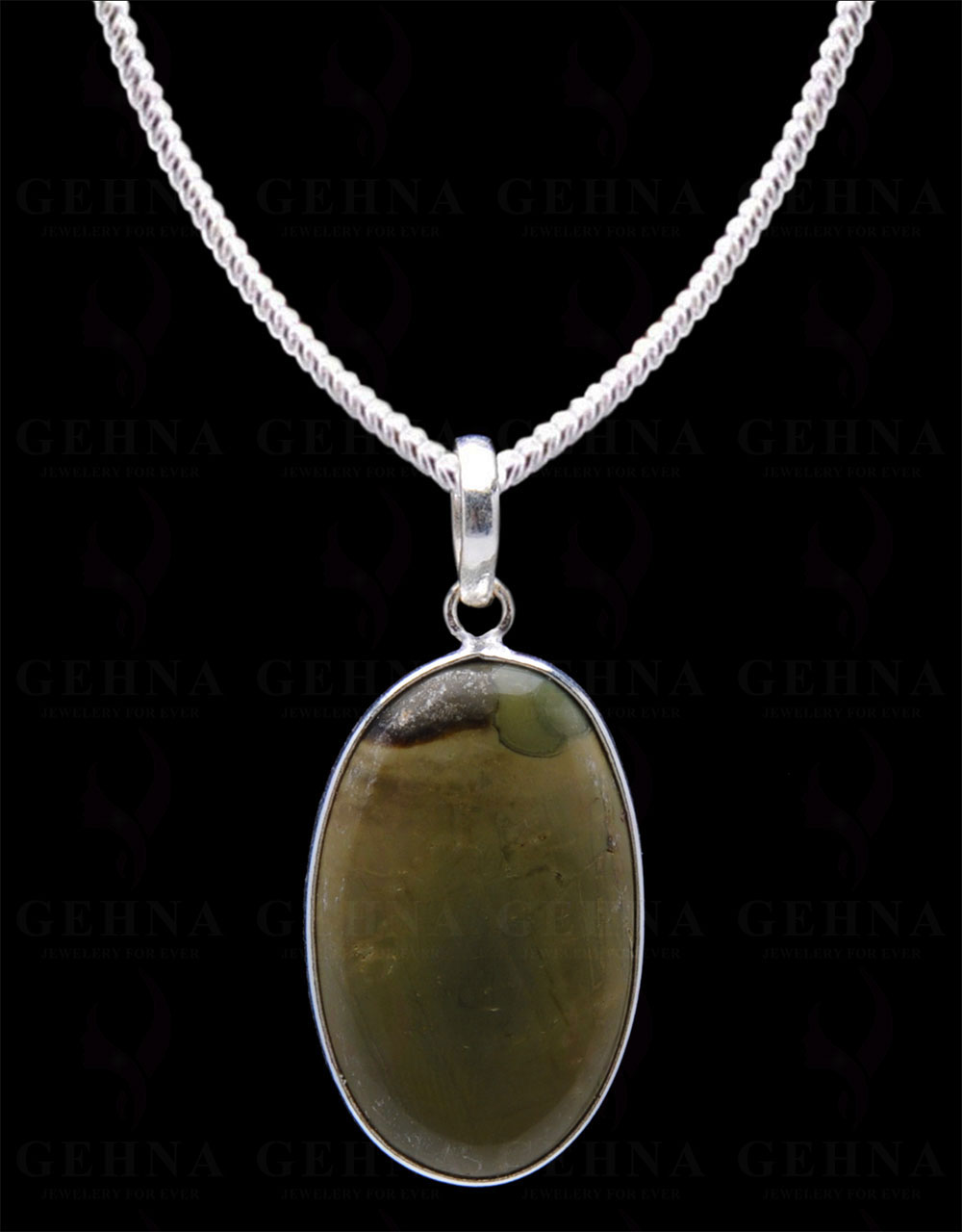 Green Creek Jasper Gemstone Studded Pendant In.925 Silver Overlay GP4048