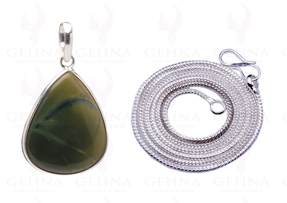 Green Creek Jasper Gemstone Studded Pendant In.925 Silver Overlay GP4052