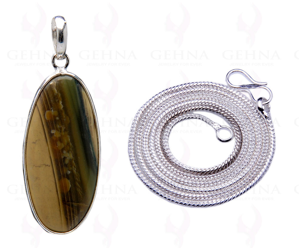 Desert Sage Jasper Gemstone Studded Pendant In.925 Silver Overlay GP4053