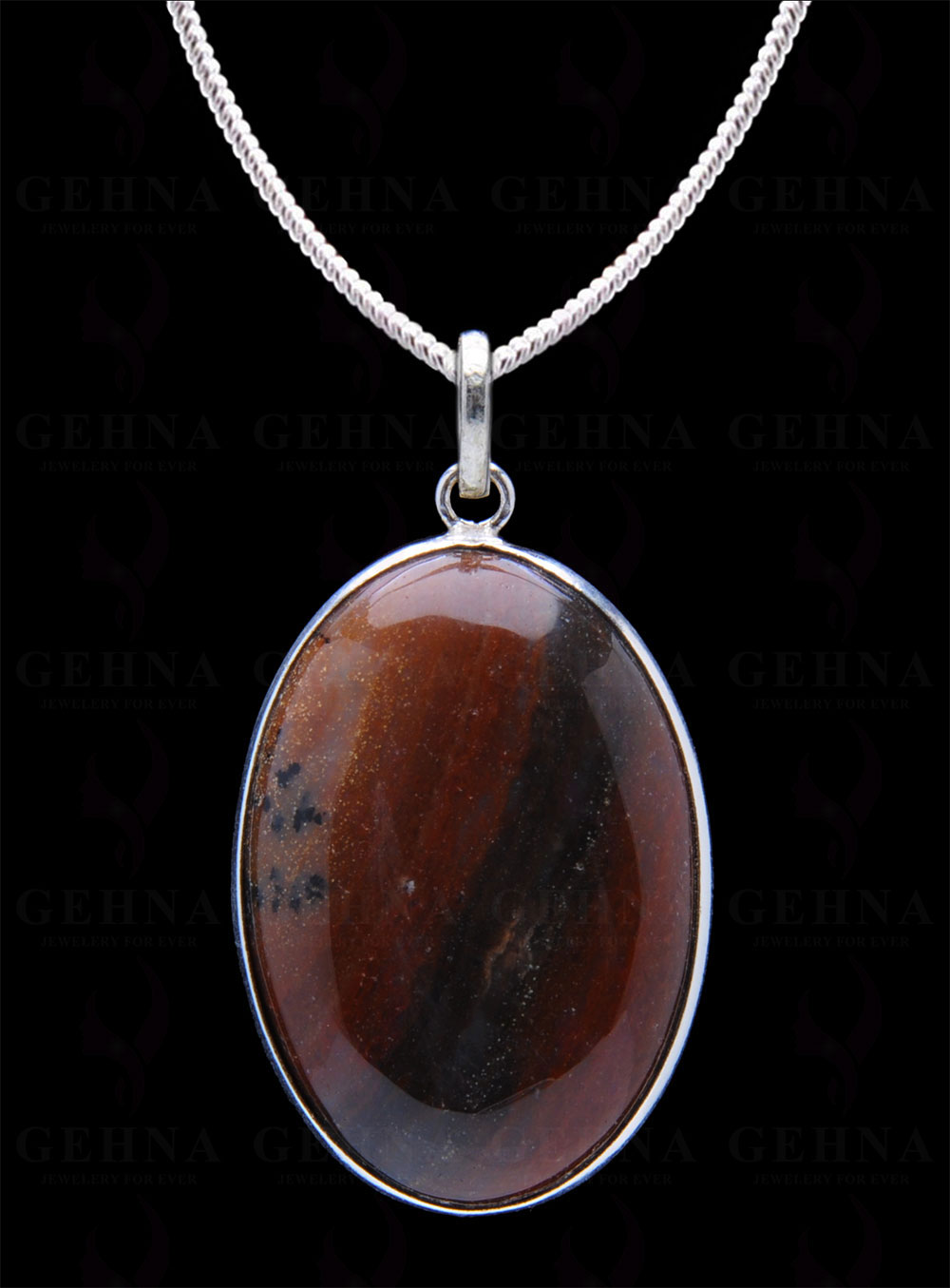 Iron Tiger’S Eye Gemstone Studded Pendant In.925 Silver Overlay GP4067