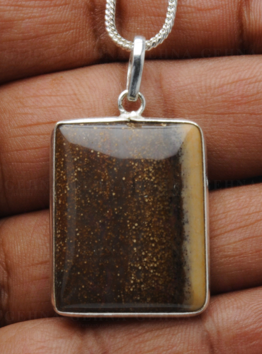 Iron Tiger’S Eye Gemstone Studded Pendant In.925 Silver Overlay GP4075
