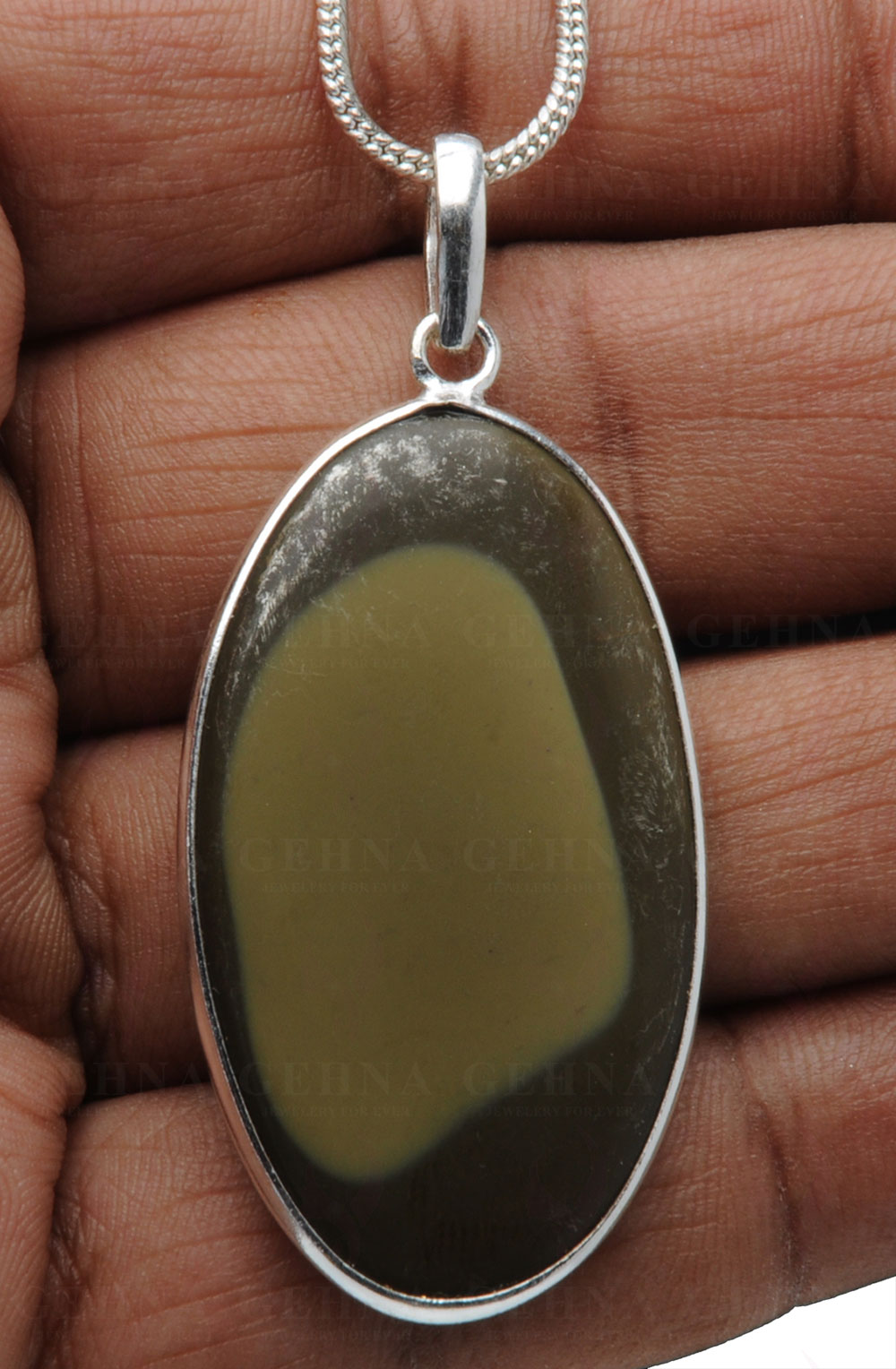 Green Creek Jasper Gemstone Studded Pendant In.925 Silver Overlay GP4077