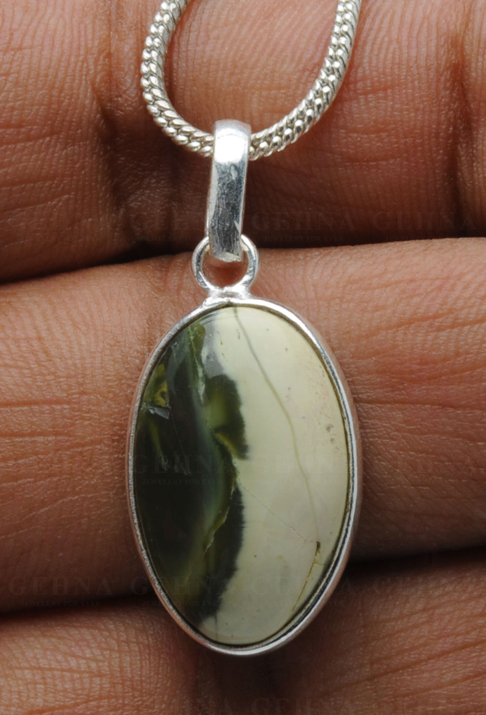 Creek Jasper Gemstone Studded Pendant In.925 Silver Overlay GP4081