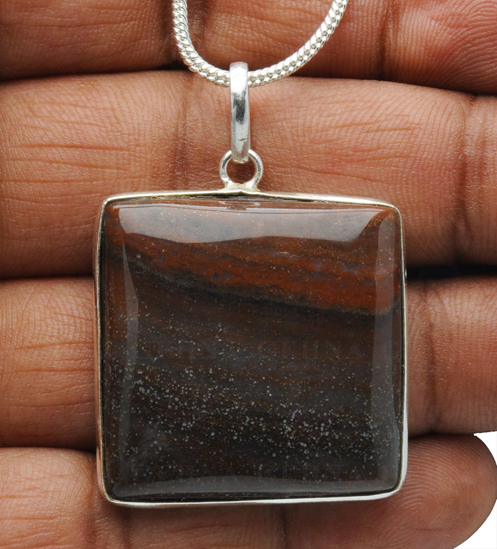 Iron Tiger’S Eye Gemstone Studded Pendant In.925 Silver Overlay GP4084