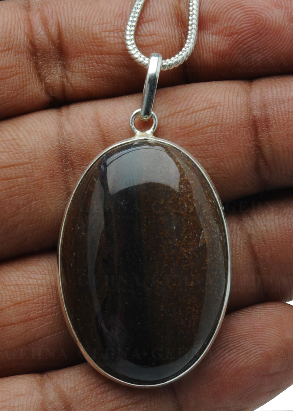 Iron Tiger’S Eye Gemstone Studded Pendant In.925 Silver Overlay GP4095