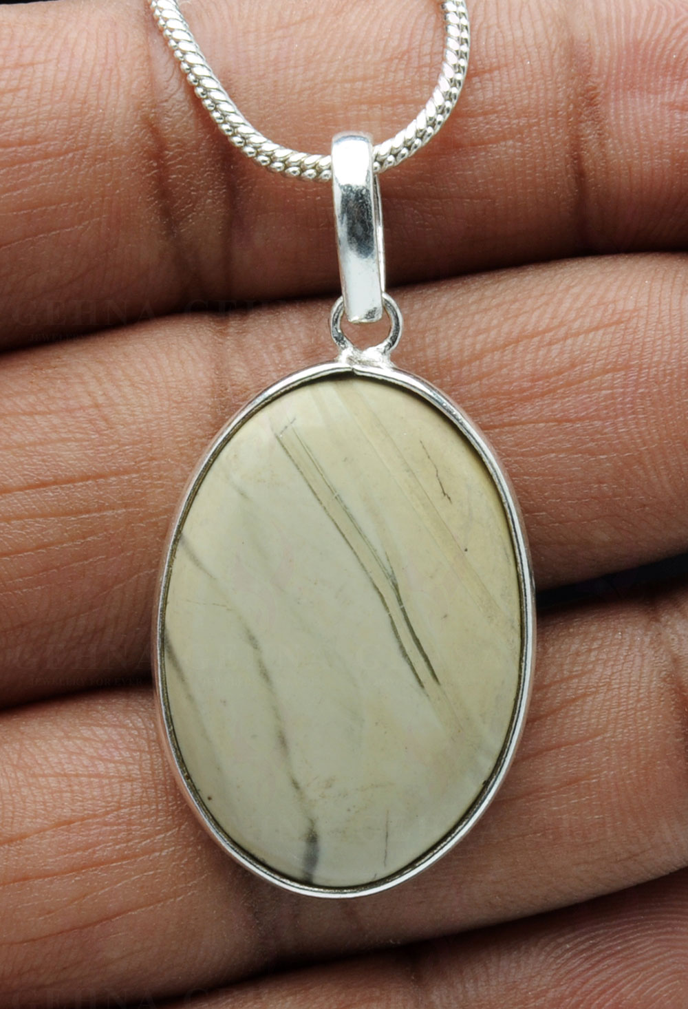 Creek Jasper Gemstone Studded Pendant In.925 Silver Overlay GP4100