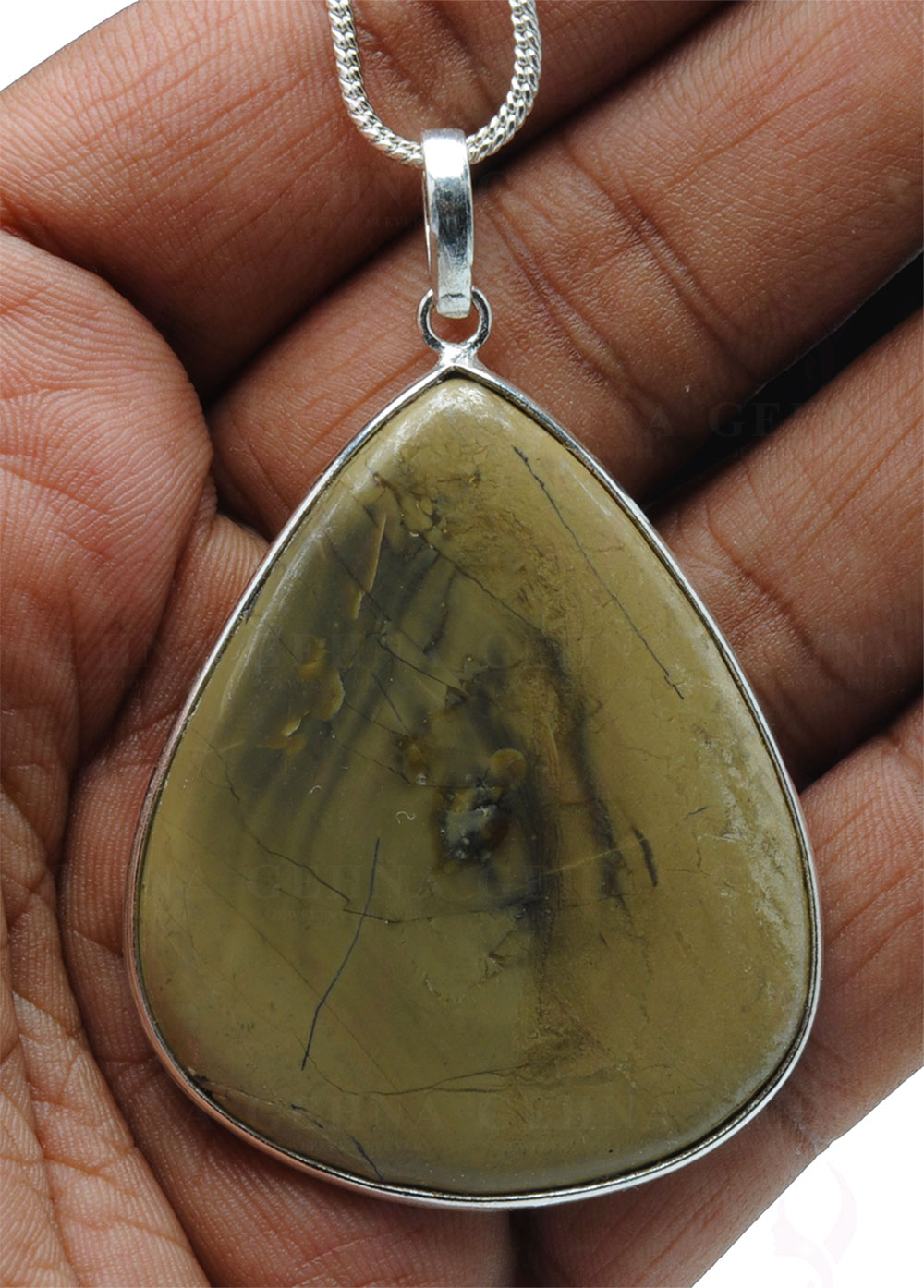Creek Jasper Gemstone Studded Pendant In.925 Silver Overlay GP4102