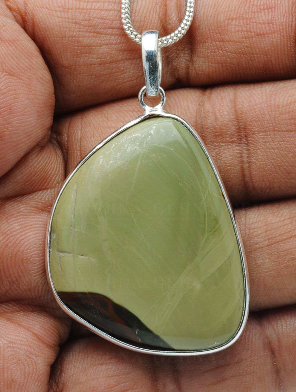 Desert Sage Jasper Gemstone Studded Pendant In.925 Silver Overlay GP4109