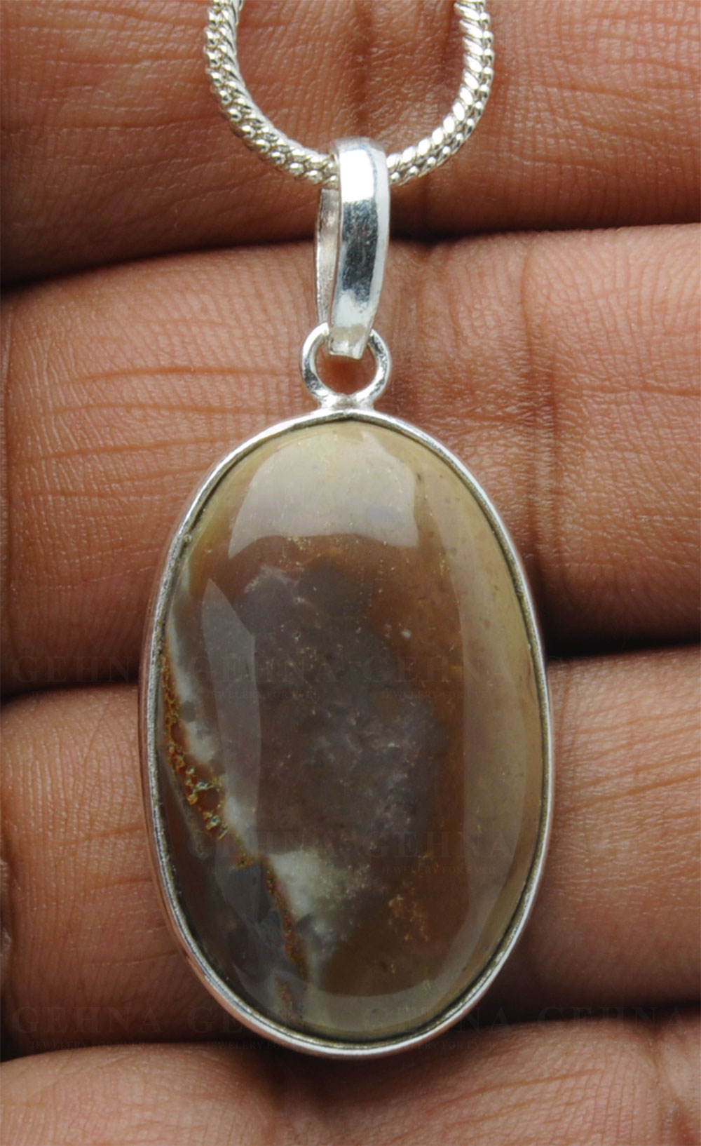Creek Jasper Gemstone Studded Pendant In.925 Silver Overlay GP4115