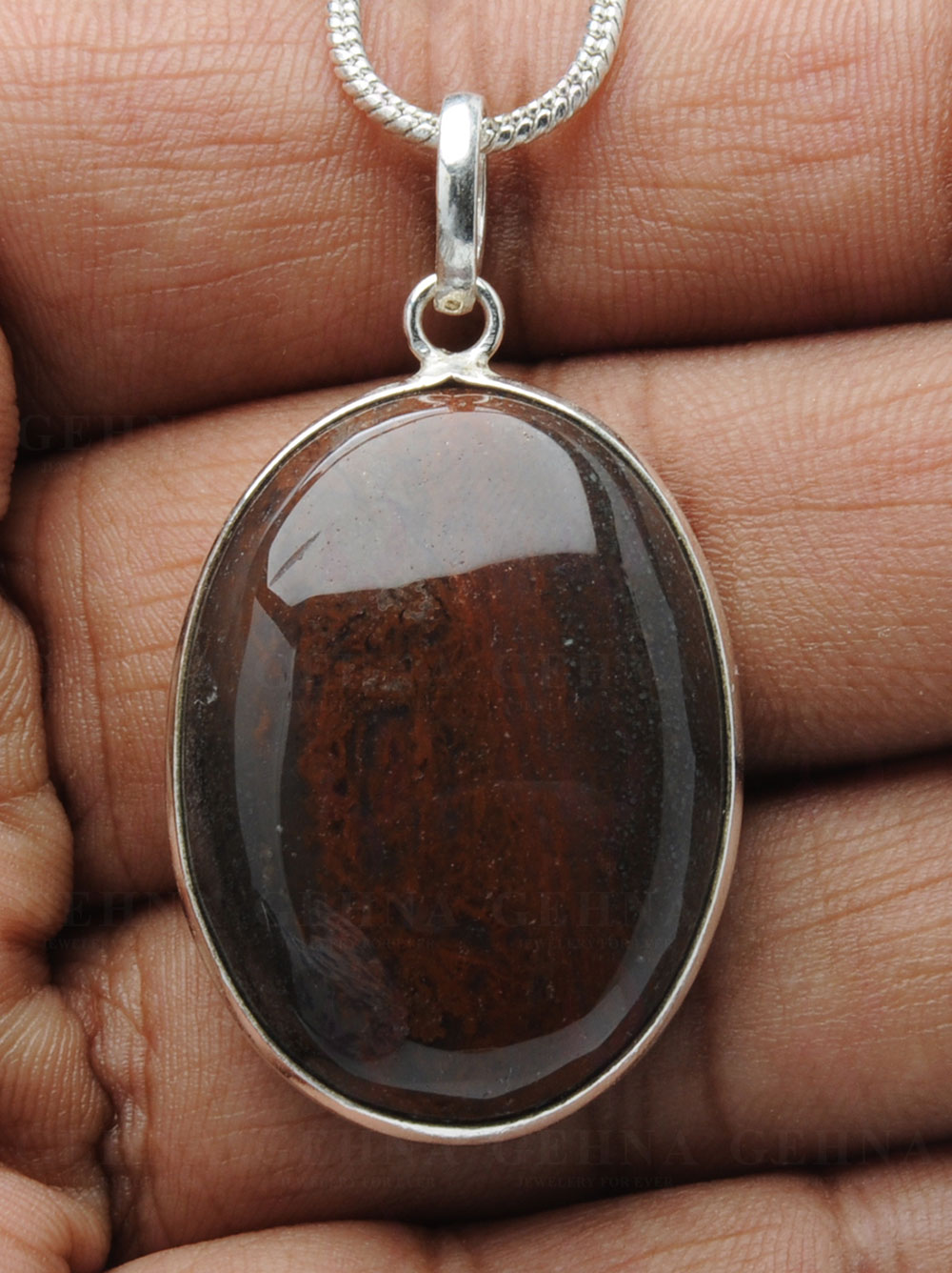 Iron Tiger’S Eye Gemstone Studded Pendant In.925 Silver Overlay GP4118