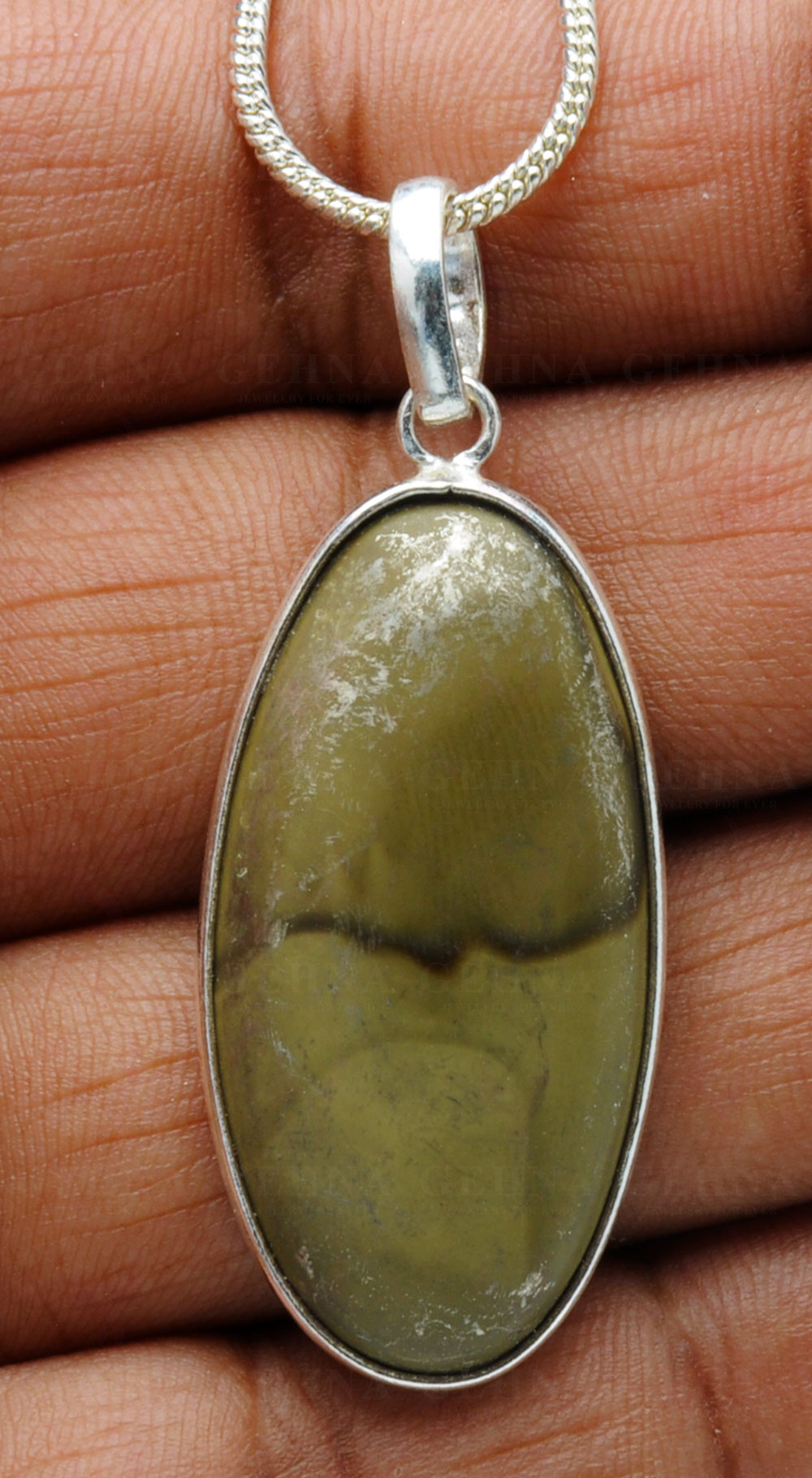 Green Creek Jasper Gemstone Studded Pendant In.925 Silver Overlay GP4121