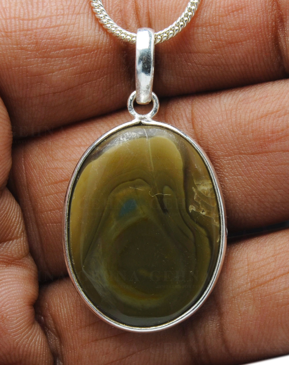 Desert Sage Jasper Gemstone Studded Pendant In.925 Silver Overlay GP4123