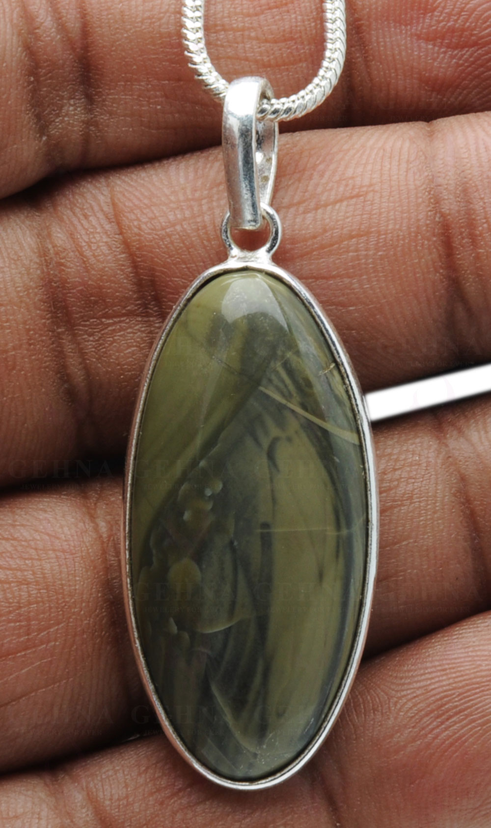 Creek Jasper Gemstone Studded Pendant In.925 Silver Overlay GP4124