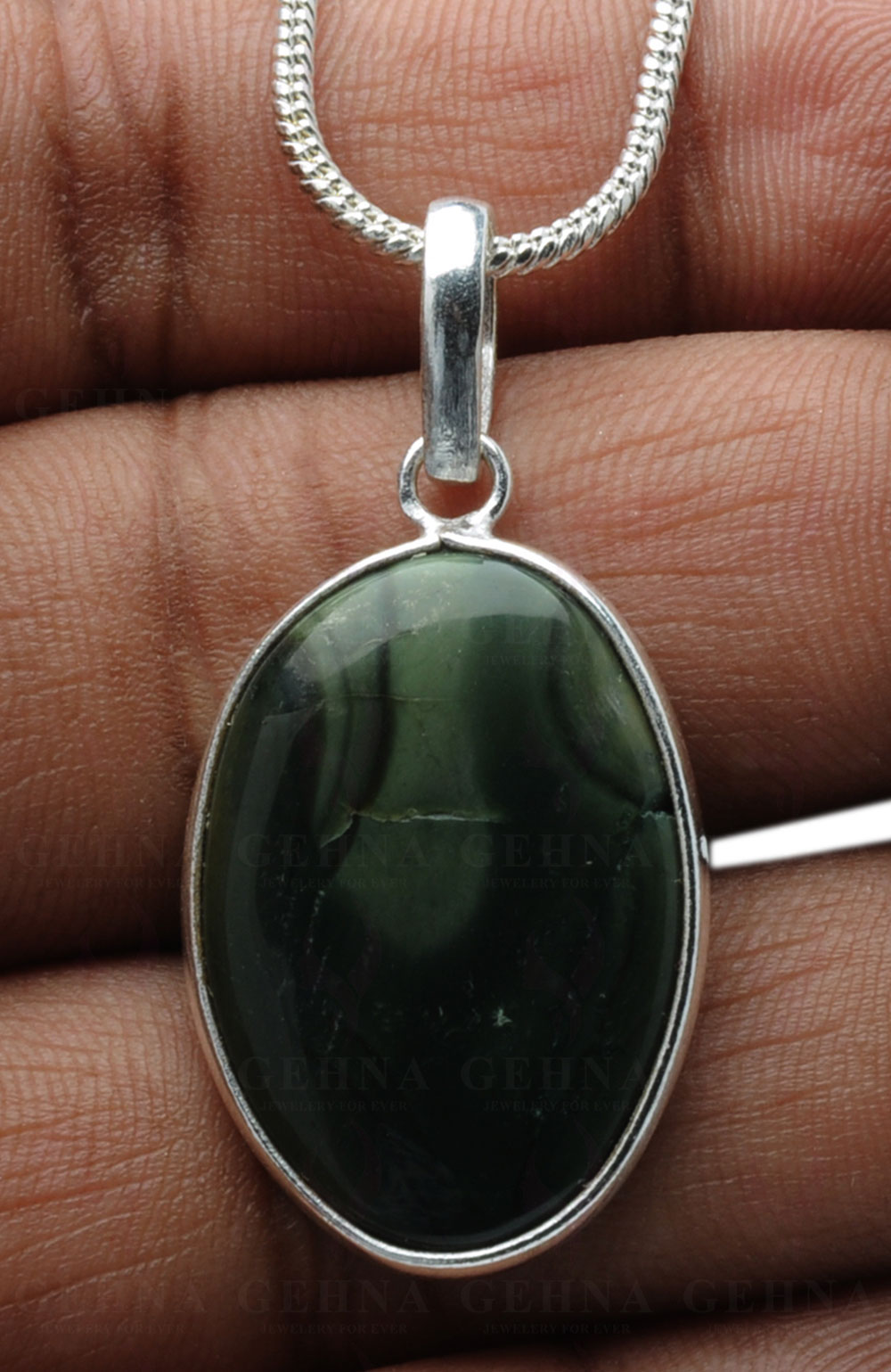 Green Creek Jasper Gemstone Studded Pendant In.925 Silver Overlay GP4125