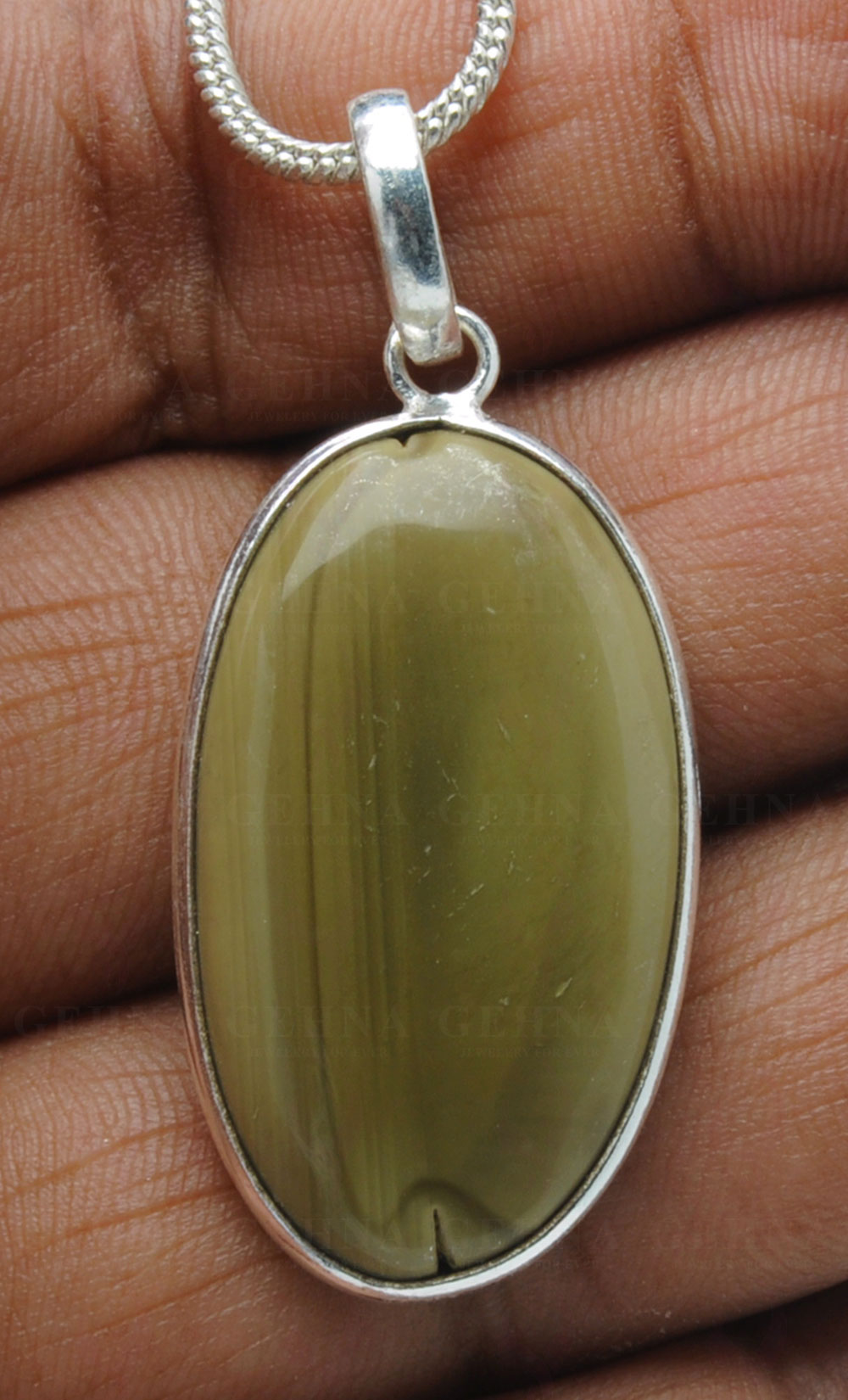 Green Creek Jasper Gemstone Studded Pendant In.925 Silver Overlay GP4128