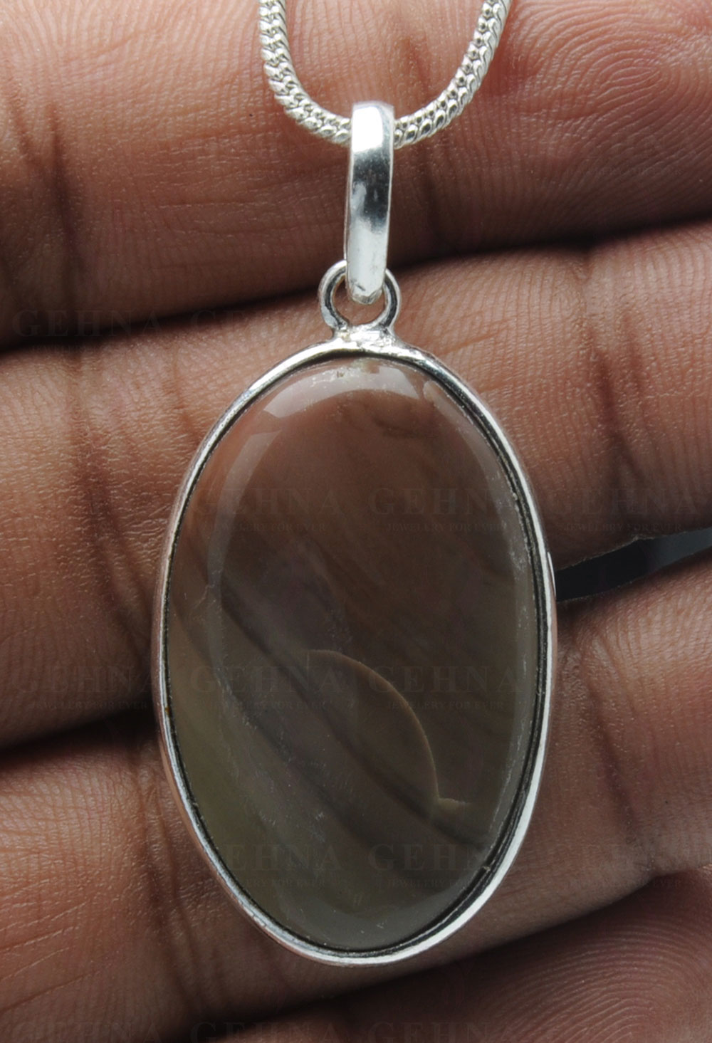 Creek Jasper Gemstone Studded Pendant In.925 Silver Overlay GP4130