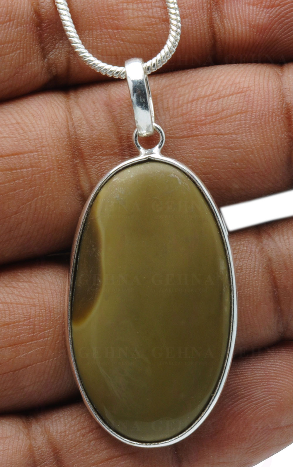 Creek Jasper Gemstone Studded Pendant In.925 Silver Overlay GP4132