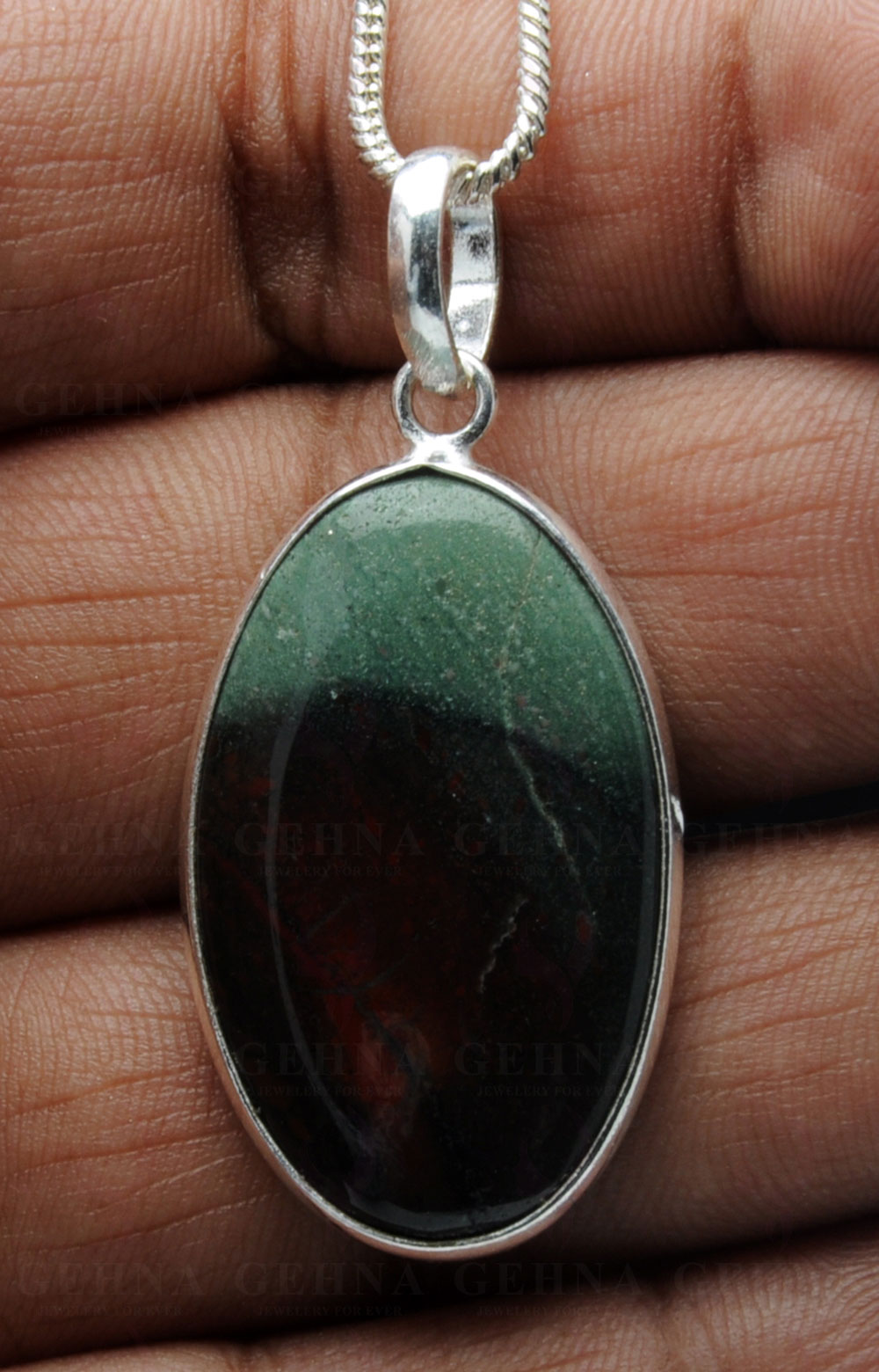 Green Creek Jasper Gemstone Studded Pendant In.925 Silver Overlay GP4133