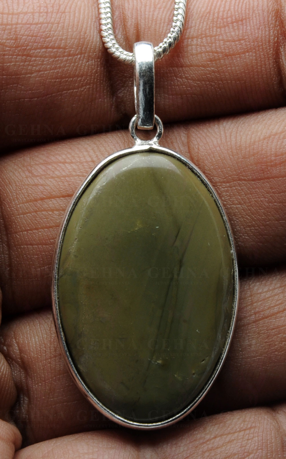 Green Creek Jasper Gemstone Studded Pendant In.925 Silver Overlay GP4134