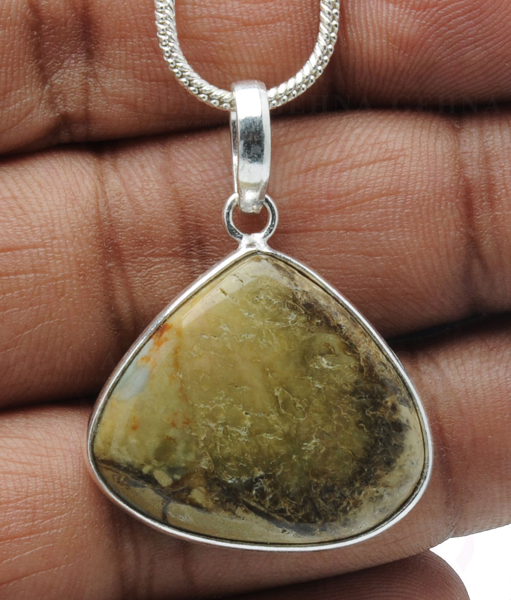 Creek Jasper Gemstone Studded Pendant In.925 Silver Overlay GP4137
