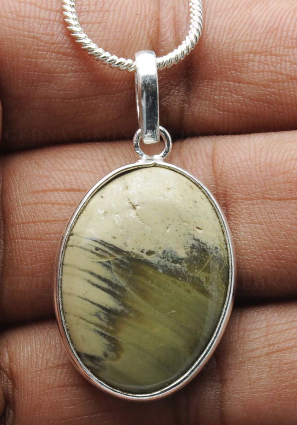 Creek Jasper Gemstone Studded Pendant In.925 Silver Overlay GP4139