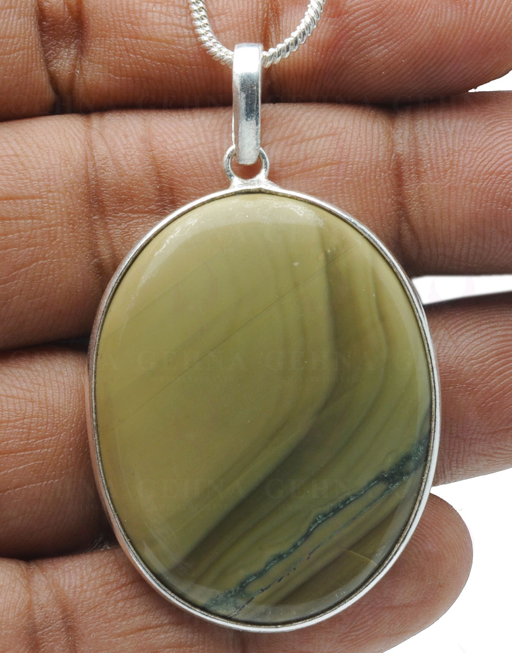 Green Creek Jasper Gemstone Studded Pendant In.925 Silver Overlay GP4141